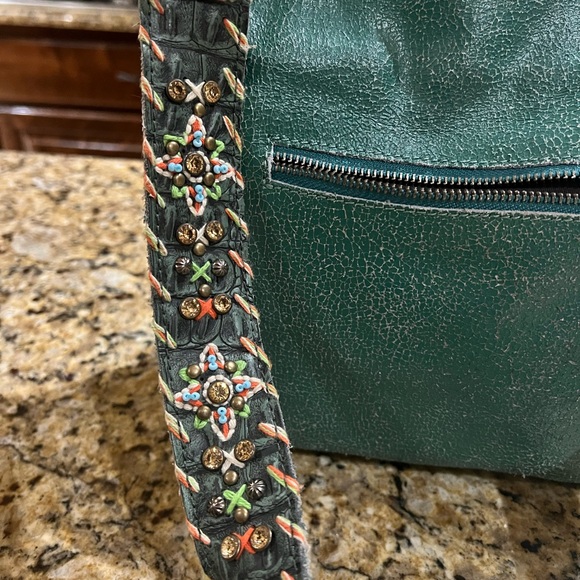 Delila Embroidered Green Skeleton Crossbody Leather Bag - Picture 5 of 11